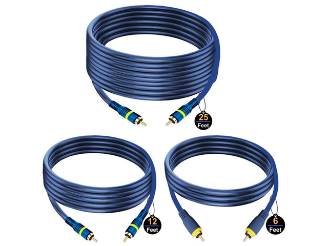 RCA Cable, 12ft,1-RCA Male to 1-RCA Male, Shielded, Gold-Plated Connectors, for Speakers/Subwoofers, Amplifiers, Home Theater Receivers, HDTV,...