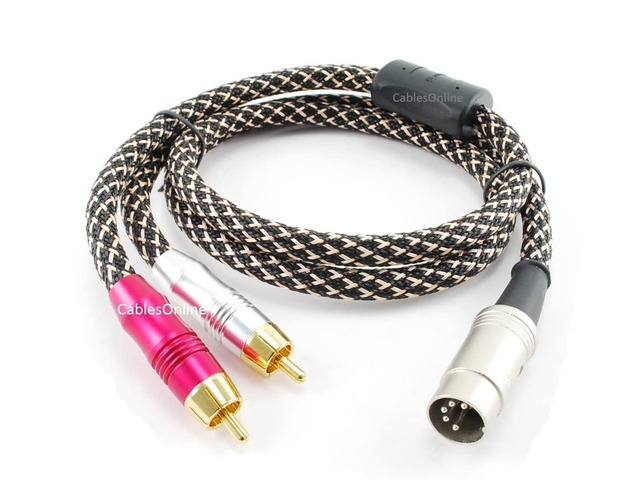 CablesOnline 3ft 5-Pin Din Male to 2-RCA Male Professional Premium Mesh Audio Cable for Bang & Olufsen, Naim, Quad...Stereo Systems (BO-203S)