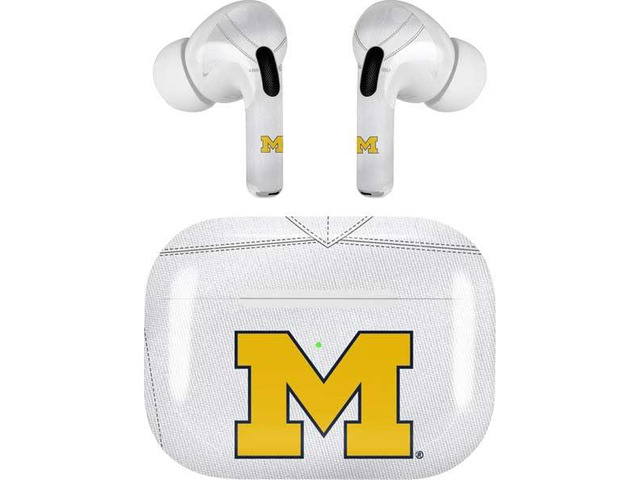 Decal Audio Skin Compatible with Apple AirPods Pro - Officially Licensed University of Michigan White Jersey Design
