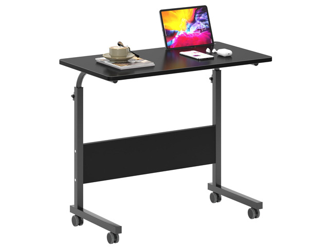 31.5 inch Adjustable Mobile Bed Table Portable Laptop Computer Stand Desks with Tablet Slot Cart Tray, Black