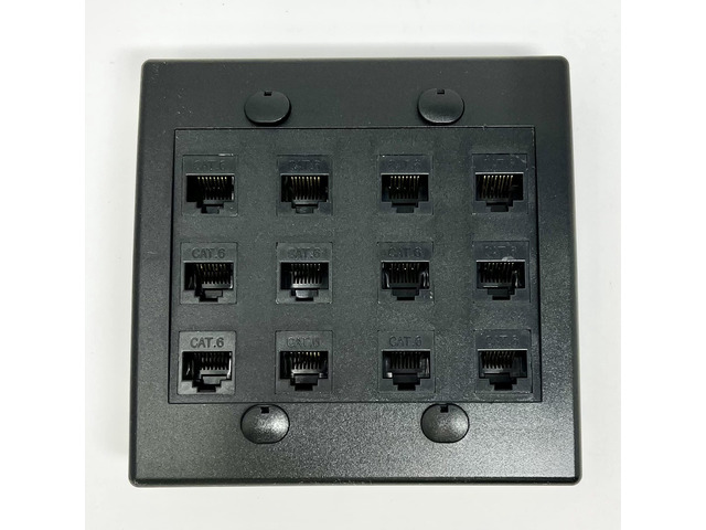 12 Port Flat Dual 2 Gang Ethernet Cat6 RJ45 Network Wall Plate - Black
