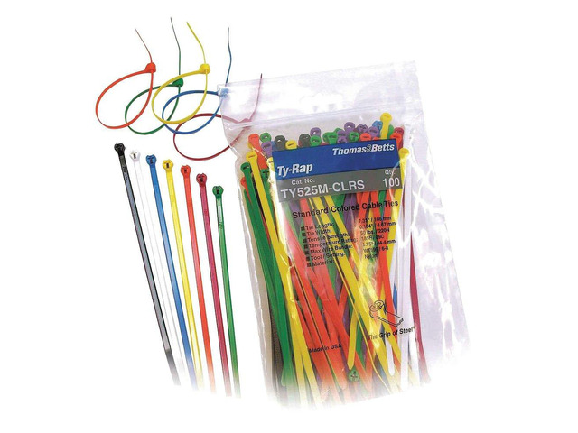 TY525M-CLRS - TY-RAP CABLE TIE, 185.67MM L, NYLON, MULTI-COLOR, 50LB, PK100