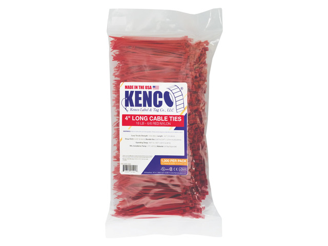 4 Inch Cable Ties, 18 Pound Tensile Strength, Made in the USA, MS3367-4-0, UL Listed, CSA Certified, CE and RoHS Compliant (10, Red)