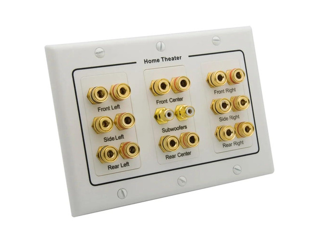 3 Gang Home Theater 8.2 Surround Sound Speaker Wall Plate with HDMI RCA Audio Banana Stereo Face Plate (8.2 Speaker)