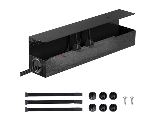 Under Desk Cable Management Tray, 16.5' Extended Wire Organizer Slim 3' Profile Steel Power Strip Holder, Screw-Mount Cord Hider for Wide...