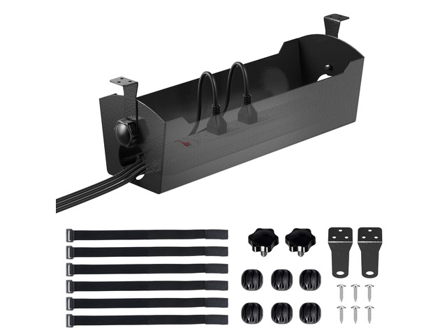 Under Desk Cable Management Tray, 15' Power Strip Holder Heavy Duty 1.7mm Steel Wire Organizer with 9-Cord Routing Openings, Screw Mount Cord...