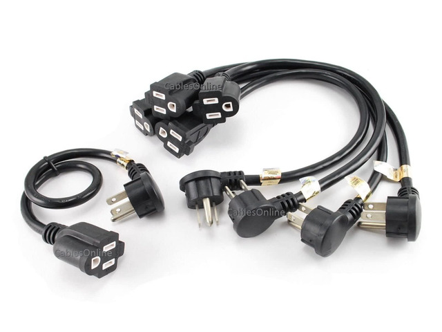 CablesOnline 12in Flat Plug Power Extension Cord/Cable, NEMA 5-15P to 5-15R (5 Pack) (PC-S0412-5)