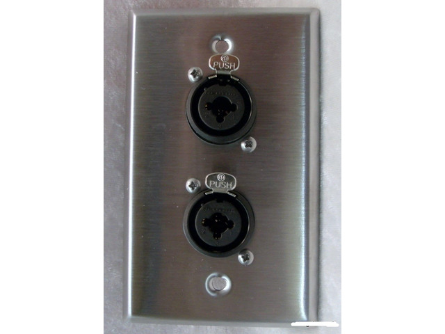 Stainless Steel Wall Plate Two Neutrik NCJ6FI-S Combo XLR/1/4 Connectors Stainless steel wall plate loaded with two Neutrik NCJ6FI-S combo...