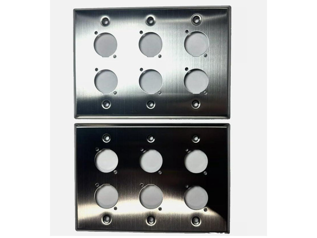 (2) Two Triple Gang Wall Plate for Six XLR Male/Female 'D' Stainless Steel