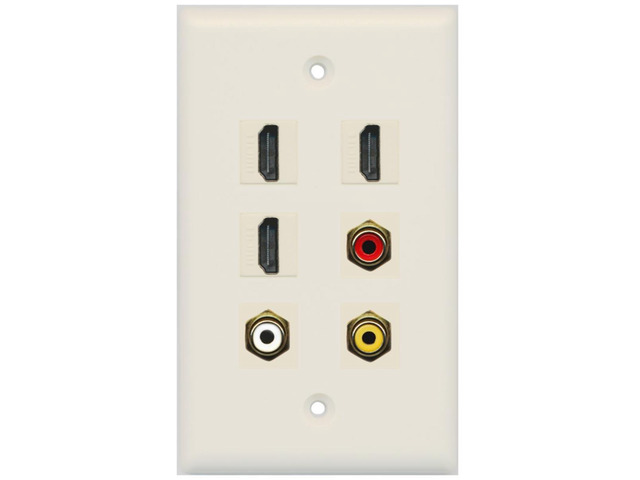 3 HDMI 1 Port RCA Red 1 Port RCA White 1 Port RCA Yellow Wall Plate - Light Almond