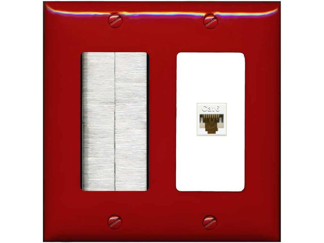 1 Port Cat6 Ethernet Wall Plate Female-Female - Brush [Red/White]