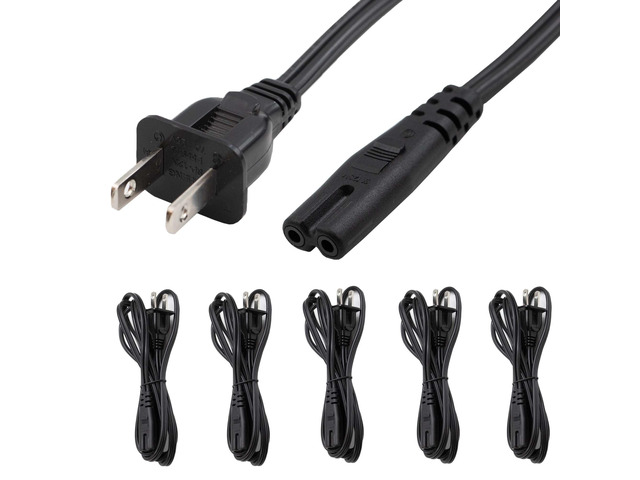 6ft (5Pk) 2 Prong C7 Non-Polarized Xbox, PS2, PS3, PS4,PS5 Power Cord/Non-Polarized AC Power Cord, Compatible with Samsung Sony LG TV AppleTV 4K