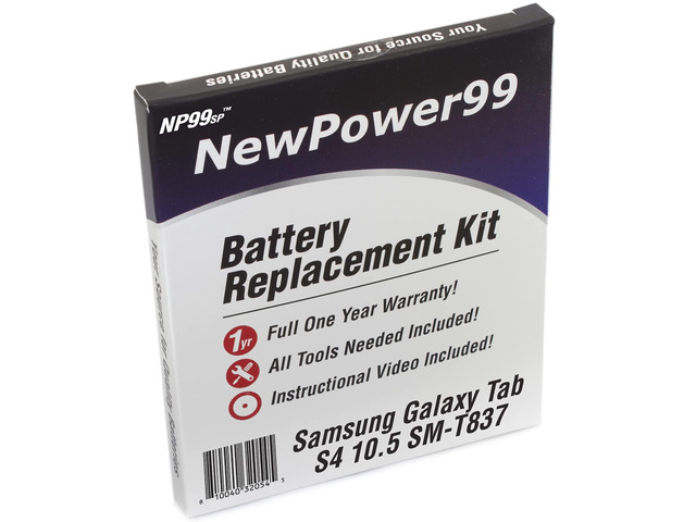 Battery Kit for Samsung Galaxy Tab S4 SM-T837 with Tools, How-to Video, Long Life Battery from NewPower99