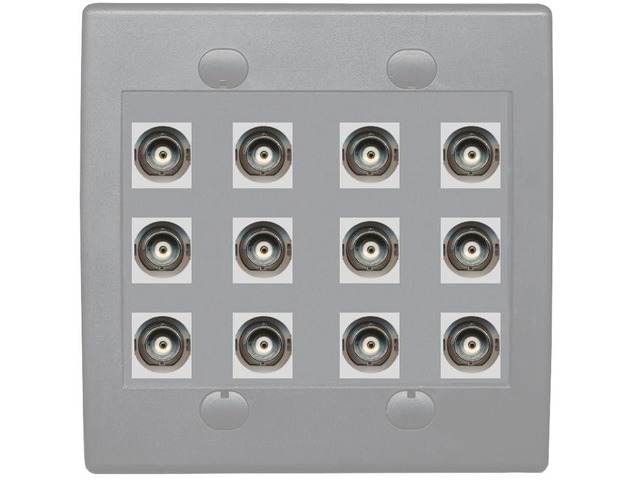 12 Port BNC Female/Female HD-SDI Jack Wall Plate - Flat Style 2 Gang [Gray/Gray]
