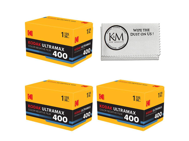 Eastman UltraMax 400 Color Negative Film 35mm Roll Film (36 Exposures) 3 Rolls + Cloth