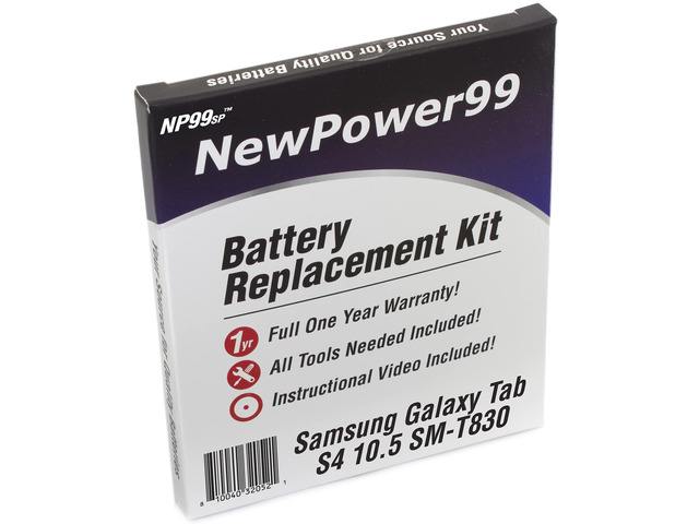 Battery Kit for Samsung Galaxy Tab S4 SM-T830 with Tools, How-to Video, Long Life Battery from NewPower99