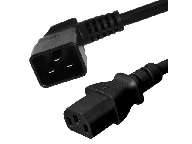Left Angled C20 to C13 Power Cord - 5 Foot, 15A/250V, 14/3 AWG, IEC 60320 - Part # IBX-67301-05 (5 ft)