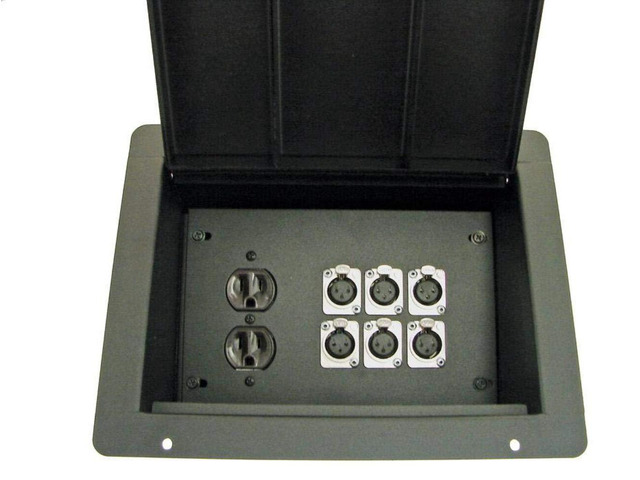 ProCraft Pro Audio Floor Pocket Box AC Duplex 6 XLR/Channels Any Config Recessed floor pocket box with AC duplex and six configurable XLR...