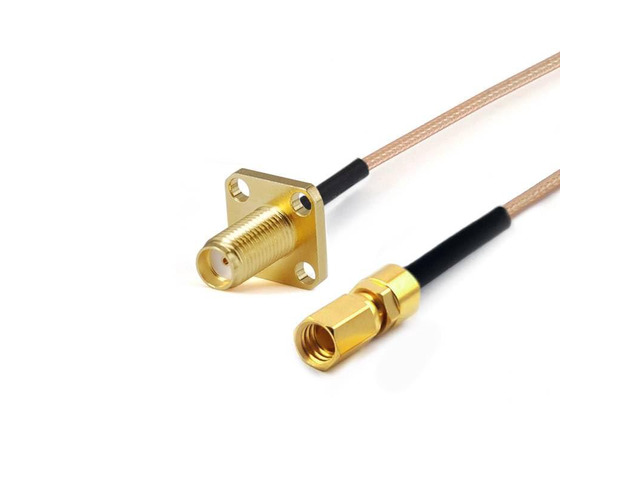 RF Cable Assembly, SMA Female 4-Hole Flange to SSMC Female, RG178 Flexible Coax, DC-3GHz (2000 mm)