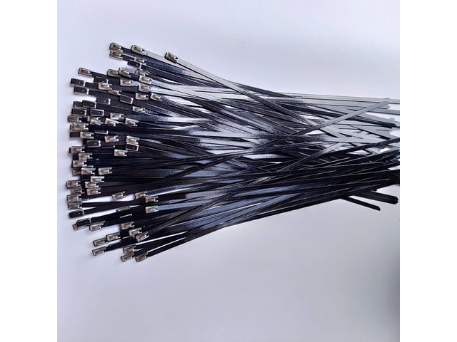 SYD 12 Inch Metal Cable Ties (100 Pieces) Heavy Duty 304 Stainless Steel Zip Ties (BLACK)