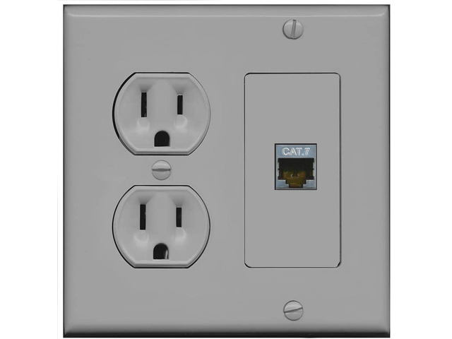 1 Port Cat7 Shielded Ethernet Wall Plate - Round Outlet [Gray/Gray]