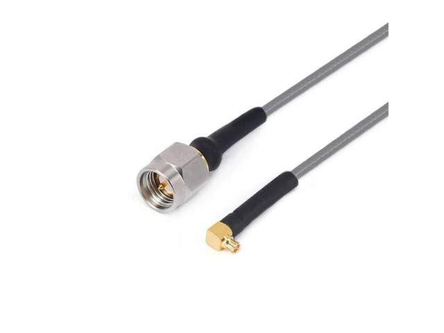 RF Cable Assembly, SMA Male to GPPO (mini-SMP, SMPM) Female Right Angle, DC-26.5GHz, Low Loss Phase Stable (100 mm)