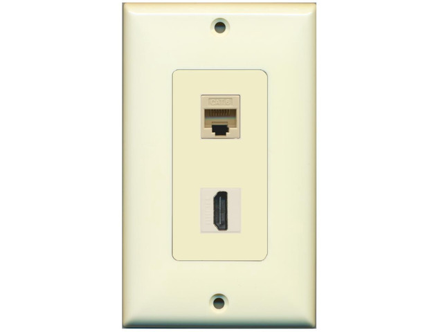 1 x Cat6 Ethernet Female and 1 x HDMI Port Wall Plate Decorative - Light Almond