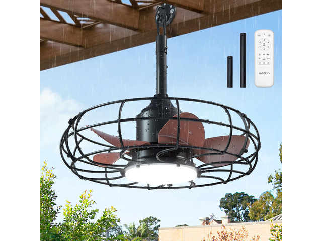 20' Outdoor Ceiling Fan with Light for Patio, IP65 Plug in Caged Fan Waterproof, Hanging Hook, Reversible DC Motor, 6 Speeds, Remote Control, Quiet...