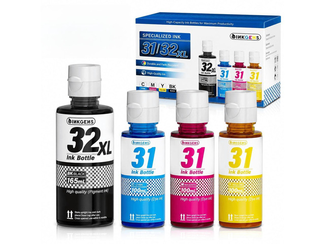31 32XL Ink Bottle Set Refill for HP Smart Tank 7600 7602 7300 7301 7001, 5000 5101 5102, 6000 6001 651 551 Printer. Black CMY