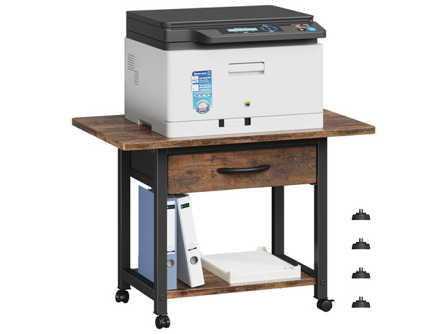 22'x15' Large Printer Stand with Drawer, 2-Tier Rolling Table Cart Under Desk Printer Table,Storage Fabric Drawer,Fit printer/fax/3d/scanner,4 Lock...