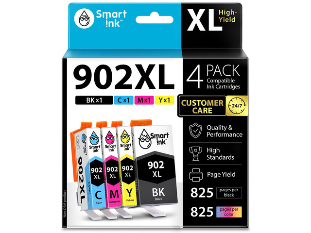 Compatible Ink Cartridge Replacement for HP 902 XL 902XL (4 Combo Pack) to use with Officejet Pro 6978 6968 6974 6975 6960 Officejet 6951 6954 6956...