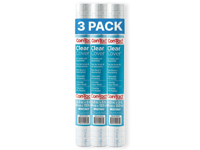 Brand Clear Adhesive Protective Liner to Cover Books and Documents, 13.5-Inches x 5-Feet (Pack of 3)