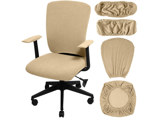 4 Pcs Office Chair Covers Stretchable Armrest Seat,XL,Camel Universal Fit Office Desk Chairs, Protective Seat Backrest Slipcovers, Stretchable...