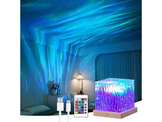 Northern Lights Projector, Rechargeable Shower Light Aurora Mood Lighting 16 Colors Bathroom Ambient Lighting,Lava Lamp,USB Charging,Remote,Cube...