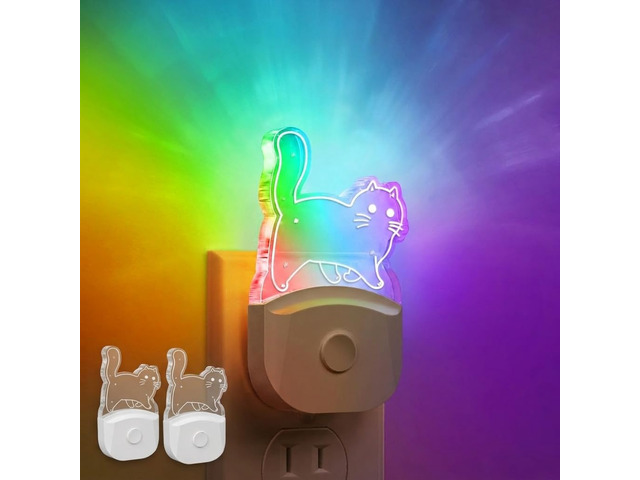 Cat Night Light [2 Pack],Kids Night Light with 8 Color RGB Plug in Night Light,Dusk-to-Dawn Sensor,Rainbow LED Baby Night Light for Bathroom,Cute...