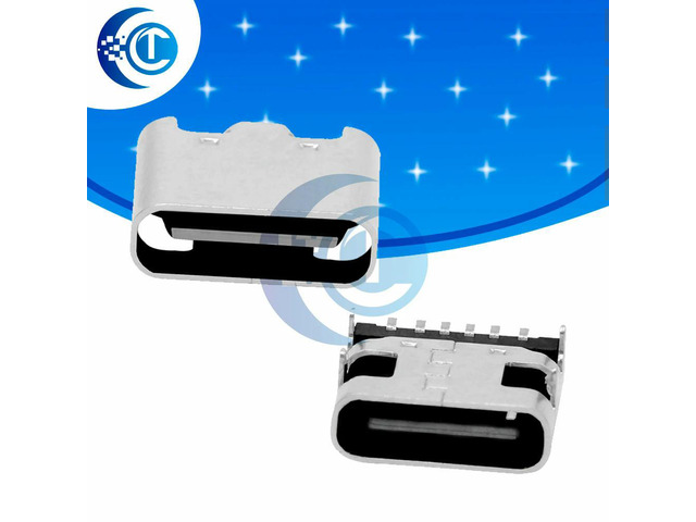 6Pin SMT Shielded Right Angle Type-C Female Socket 5 Pack, USB 3.1 Connector with Through-Hole Pins