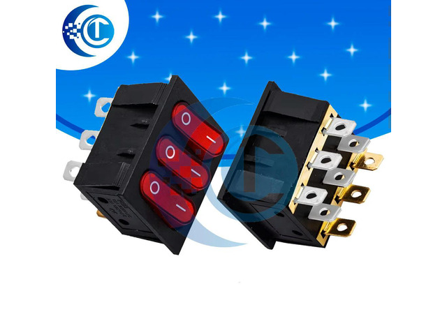 9-Pin Red Triple-Light KCD3-303 Switch (1PCS) - 16A/250V AC On-Off for Marine & Automotive Applications