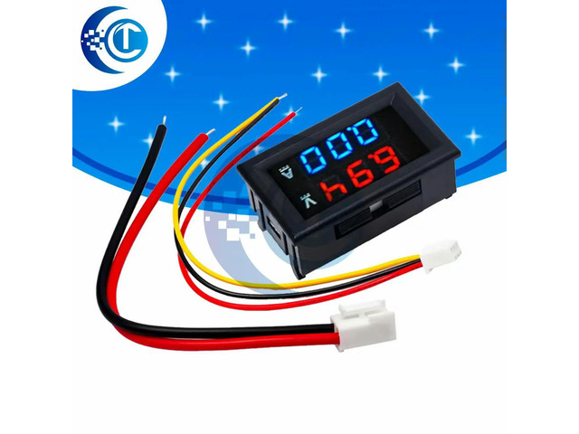 DC Digital Dual Display Meter (Panel-Mount) 0-100V 10A, 0.28' Red/Blue LED Voltmeter Ammeter