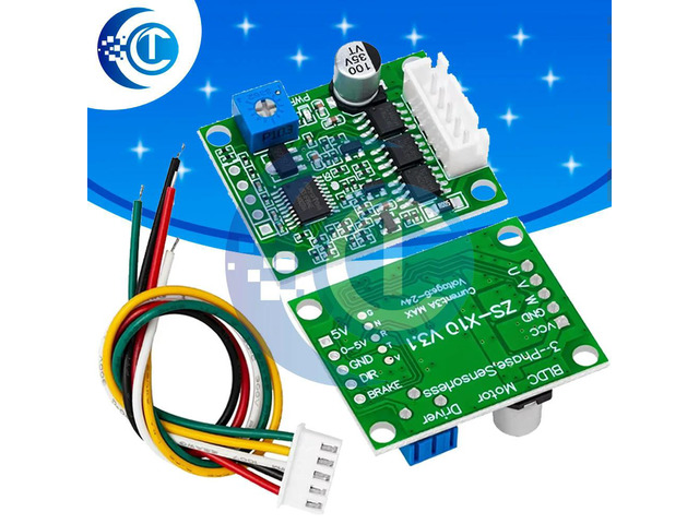 3-Phase Hallless BLDC Controller (60W, DC 6-20V) - Brushless Motor Driver Module for Makers with Cable