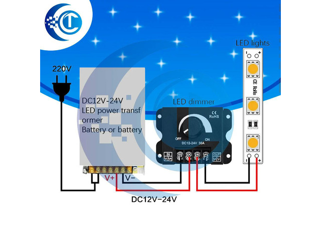 LED Dimmer Switch Controller (DC 12V/24V): 30A 360W Adjustable Voltage Regulator for LED Strips & Lamps