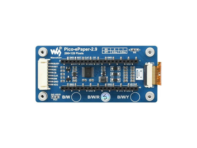 Pico-ePaper-2.9-B,2.9inch E-Paper E-Ink Display Module (B) for Raspberry Pi Pico,296×128,Red/ Black/White,SPI