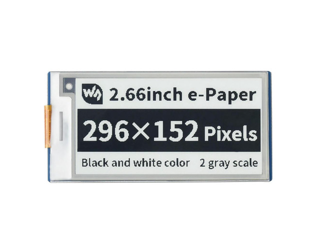 Pico-ePaper-2.66, 2.66inch E-Paper E-Ink Display Module for Raspberry Pi Pico, 296×152, Black / White, SPI