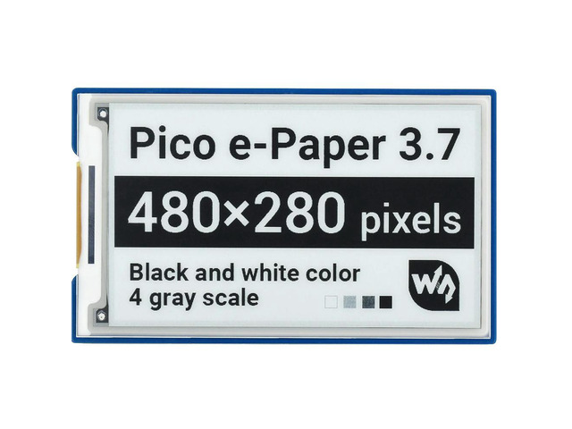 Pico-ePaper-3.7,3.7inch E-Paper E-Ink Display Module for Raspberry Pi Pico 480x280 Black / White 4 Grayscale SPI