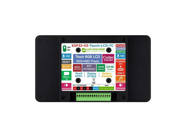 ESP32-S3 7inch AI Voice Touch Display Development Board,800×480 Resolution,5-Point Touch,IPS Display Panel,Supports