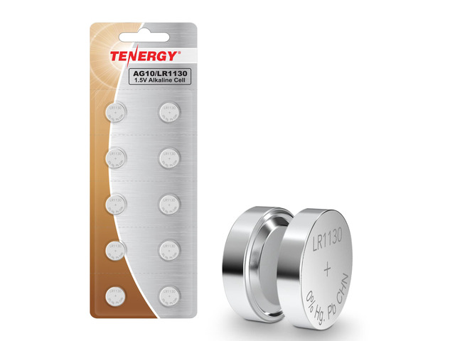 Tenergy AG10 LR1130 Button Cell Batteries 1.5V (10-Count), 389 390 Alkaline Battery Replacement for Watches, Calculators, Toys, and Small Electronics