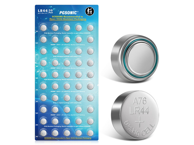 PGSONIC 50 Pack LR44 Batteries, 1.5 Volt Alkaline Button Cell Batteries with Long Lasting Power