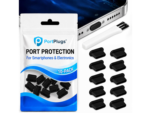 USB C Dust Plugs 10 Pack with Cleaning Brush, Charging Port Covers, Black Helps block dust, lint and debris, helps support reliable charging,...