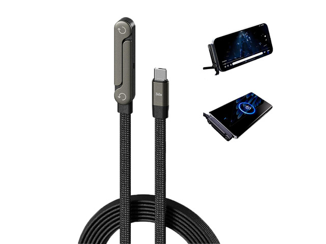 240W Invisible Holder Charger Cable with Stand,2-in-1 Fast Charge Cable Invisible Stand Type C Charger,90°Angled 5ft for iPhone 15-17,...