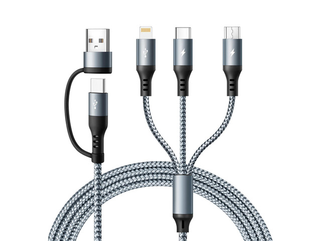 3 in 2 Multi Charging Cable, USBA/C Universal Charger Cords 2 Pack 4FT Nylon Braided Charger Cord with Lightning USB-C Micro Universal Phone...