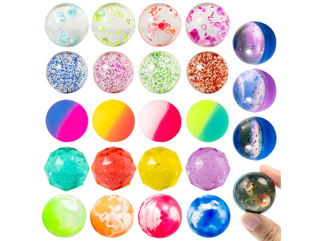JOYIN 24 PCS Multistyle Bouncy Balls, 6 Styles 32mm Assorted Bouncy Balls Bulk with Storage Bag, Bounce Toys for Kids Party Favors Birthdays Gifts...